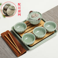 龙浔家用汝窑旅行功夫茶具茶壶陶瓷茶盘托套装便捷简约小茶台茶海