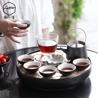 日式功夫茶具套装黑陶侧把提梁茶壶家用办公室整套简约小陶瓷茶盘