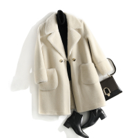 强势补货~2018女装新款海宁厂家直供颗粒羊剪绒大衣中长款外套冬