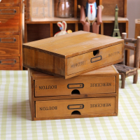 双层收纳盒抽屉式电脑显示器增高架桌面收纳底座木质木盒收纳柜