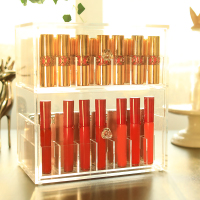 中号2层抽屉式长口红化妆品收纳盒 透明防尘 护肤品多功能收纳盒