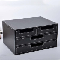 雅臣仕 皮革文件收纳盒A4木质办公桌面收纳盒创意抽屉式整理盒