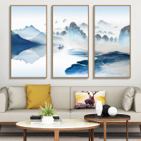新中式客厅装饰画沙后背景墙三联壁画抽象山意境挂画墙画装饰