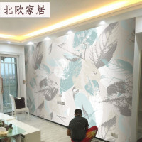 樱花电视背景墙壁纸3d北欧现代简约树叶壁画抽象墙纸无缝装饰墙布