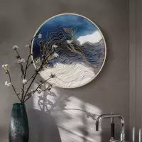 雾笼山色 现代简约创意圆形玄关装饰画圆框餐厅饭厅挂画艺术壁画