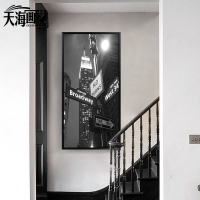 天海画艺纽约城市建筑现代黑白客厅装饰画玄关过道挂画竖版墙壁画