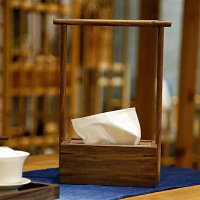 茶室纸巾盒抽纸盒复古黑胡桃木简约禅意新中式榫卯实木餐巾纸盒