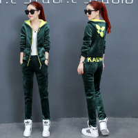 天鹅绒加绒加厚休闲运动服套装女秋冬金丝绒卫衣双面绒两件套