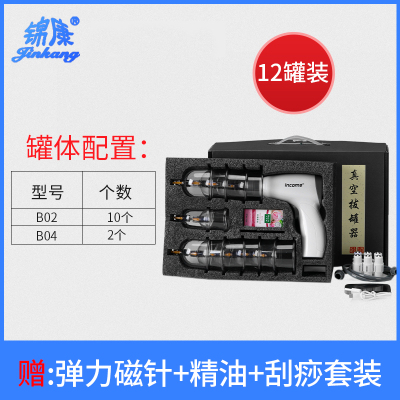 真空拔罐器抽气式拨气罐家用祛湿拔火罐电动枪玻璃美容院专用套装 12罐电动拔罐套装+手动抽气枪