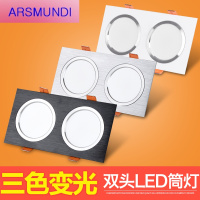 ARSMUNDI (隆宇)三色变光双头筒灯led长方形嵌入式斗胆格栅黑色超薄天花吊顶射灯
