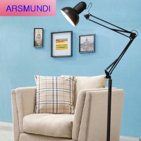 家装优选现代折叠铁艺长臂纹绣落地灯卧室阅读可调光遥控智能立式护眼台灯时尚简约