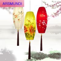 家装优选新中式布艺手绘画橄榄灯创意餐厅火锅店红灯笼吊灯仿古宫灯灯具时尚简约