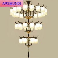 家装优选新中式铁艺吊灯 创意玻璃莲花中国风客厅灯具 8头禅意仿古灯具时尚简约