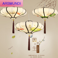 家装优选现代新中式仿古典宫灯布艺手绘画灯笼吊灯中国风餐厅饭店茶楼灯具时尚简约