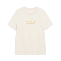 李宁短袖女2023新款夏季女装圆领T恤上衣印花休闲白色半袖运动服