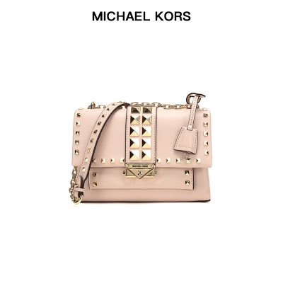 迈克·科尔斯(MICHAEL KORS) MK女包 专柜同款 铆钉牛皮手提单肩包 女斜挎包裸粉色中号