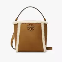 TORY BURCH 汤丽柏琦 TB女包 MCGRAW系列 剪羊毛小号水桶包 经典款手提单肩包 Dark Tirami