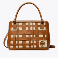 TORY BURCH 汤丽柏琦 TB女包 MCGRAW 帆布编织手提包 提篮编织 双T托特包 原色棕