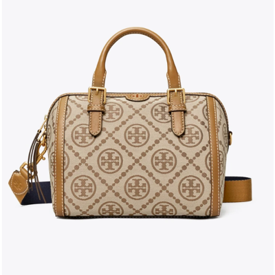 TORY BURCH 汤丽柏琦TB女包 T MONOGRAM提花酒桶包 秦岚同款 女士手提斜挎包