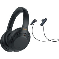 索尼(SONY) WH-1000XM4 无线蓝牙降耳机噪头戴式 带Sony颈挂无线耳机套装便携长效 黑色
