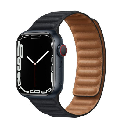 苹果(Apple) Watch Series 7智能手表午夜黑铝制表壳 纹理皮质表带血氧心率运动监测