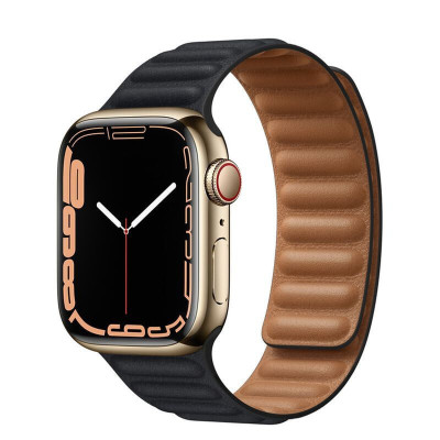 苹果(Apple) Watch Series 7智能手表金色不锈钢表壳 纹理皮质表带血氧心率运动监测