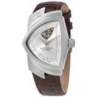 汉米尔顿(Hamilton)男士 Ventura 皮革银色敞开心形表盘经典时尚商务机械手表