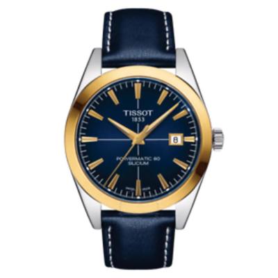 天梭(TISSOT) Gentleman 自动蓝色表盘时尚商务皮革表带男士机械手表 T927.407.46.041.01