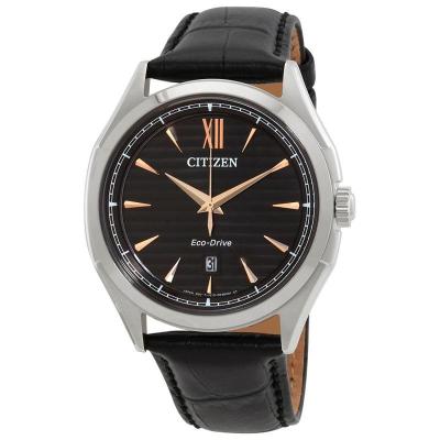 西铁城(CITIZEN) 经典时尚 商务休闲 男士皮革黑色表盘石英手表 AW1750-18E