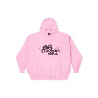 巴黎世家 BALENCIAGA 粉色女士卷绒徽标连帽卫衣 BB Icon 艺术画