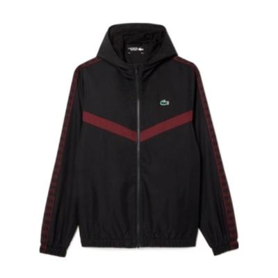 LACOSTE 法国鳄鱼 男士长袖运动夹克 运动衫 前身V形开关线 袖子Monogram提花贴带