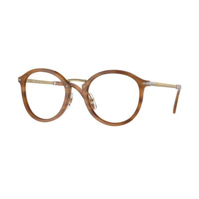 Persol PO3309V 中性条纹棕色全框眼镜 49mm宽镜片 22mm鼻梁 145mm镜腿