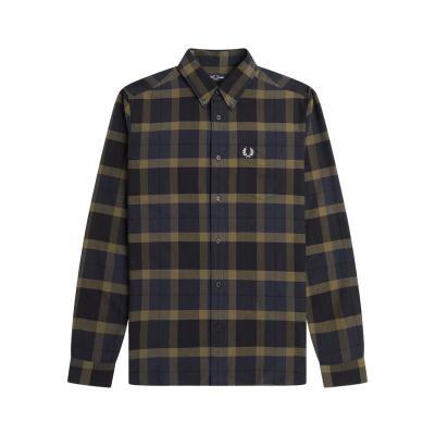 Fred Perry 弗莱德 派瑞 男士时尚潮流格纹长袖衬衫 时尚男装 M6573Q55-uniform green