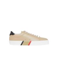 博柏利(BURBERRY)杏色系带休闲运动鞋条纹印花星辰镂空男士跑鞋