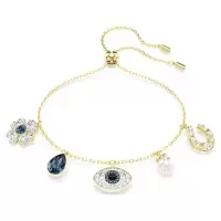 女款金色手链五重幸运符号设计镶嵌水晶珠宝饰品