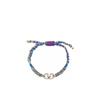 华伦天奴(Valentino)女士耳饰编织手链可调节抽拉式时尚点缀徽标