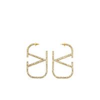 华伦天奴(Valentino)金属人造水晶点缀VLogo耳坠女款时尚百搭配饰
