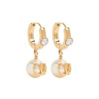 华伦天奴(Valentino)女款耳饰黄铜材质卡扣环设计Vlogo水晶点缀时