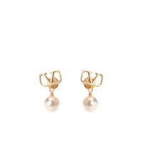 华伦天奴(Valentino)金属耳饰女穿孔徽标字母珠饰吊坠蝴蝶扣时尚