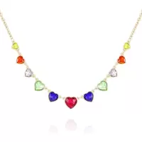GUESS女士多色玻璃石金tone项链可调节链式锁扣时尚潮搭