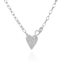 盖尔斯(GUESS)女士银色水晶心形吊坠项链优雅百搭配链日常与派对均可
