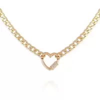 盖尔斯(GUESS)女士闪耀水钻心形吊坠金 tone 链条项链时尚百搭配饰