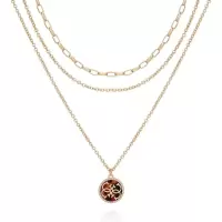 盖尔斯(GUESS)女款层叠设计水晶吊坠项链时尚金色链条百搭优雅