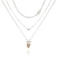 盖尔斯(GUESS)女款心形吊坠双层项链优雅金属与玻璃珠结合