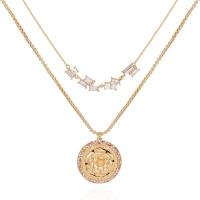 盖尔斯(GUESS)清新浪漫女士叠层杏桃金色项链金属质感玻璃石吊坠