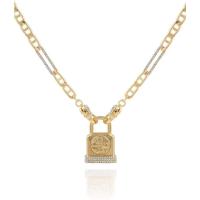 盖尔斯(GUESS)金色链条锁扣项链金属立方锆石女式简约优雅饰品