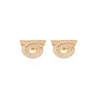 Salvatore Ferragamo女式金色黄铜耳环 透明玻璃镶嵌时尚个性设计饰品