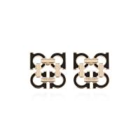 Salvatore Ferragamo黄铜搪瓷女士几何金属珐琅logo耳钉潮百搭耳饰
