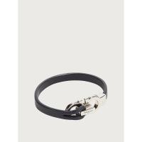 Salvatore Ferragamo男士新款手环 经典复古皮质黑色表带镀钯黄搭扣优雅简约奢侈手链