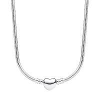 Pandora女士蛇骨链银项链心形扣中长款百搭精致饰品